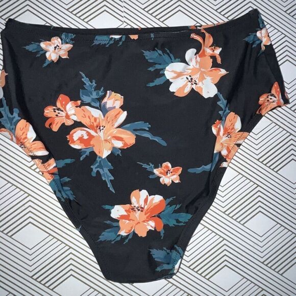 Cupshe Women's Bikini Bottom Size Large Black Multicolor Floral Print Swimwear‎ - Picture 3 of 6